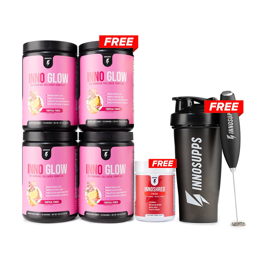 3 BOTTLES OF INNO GLOW + 1 Free + 3 Free Items